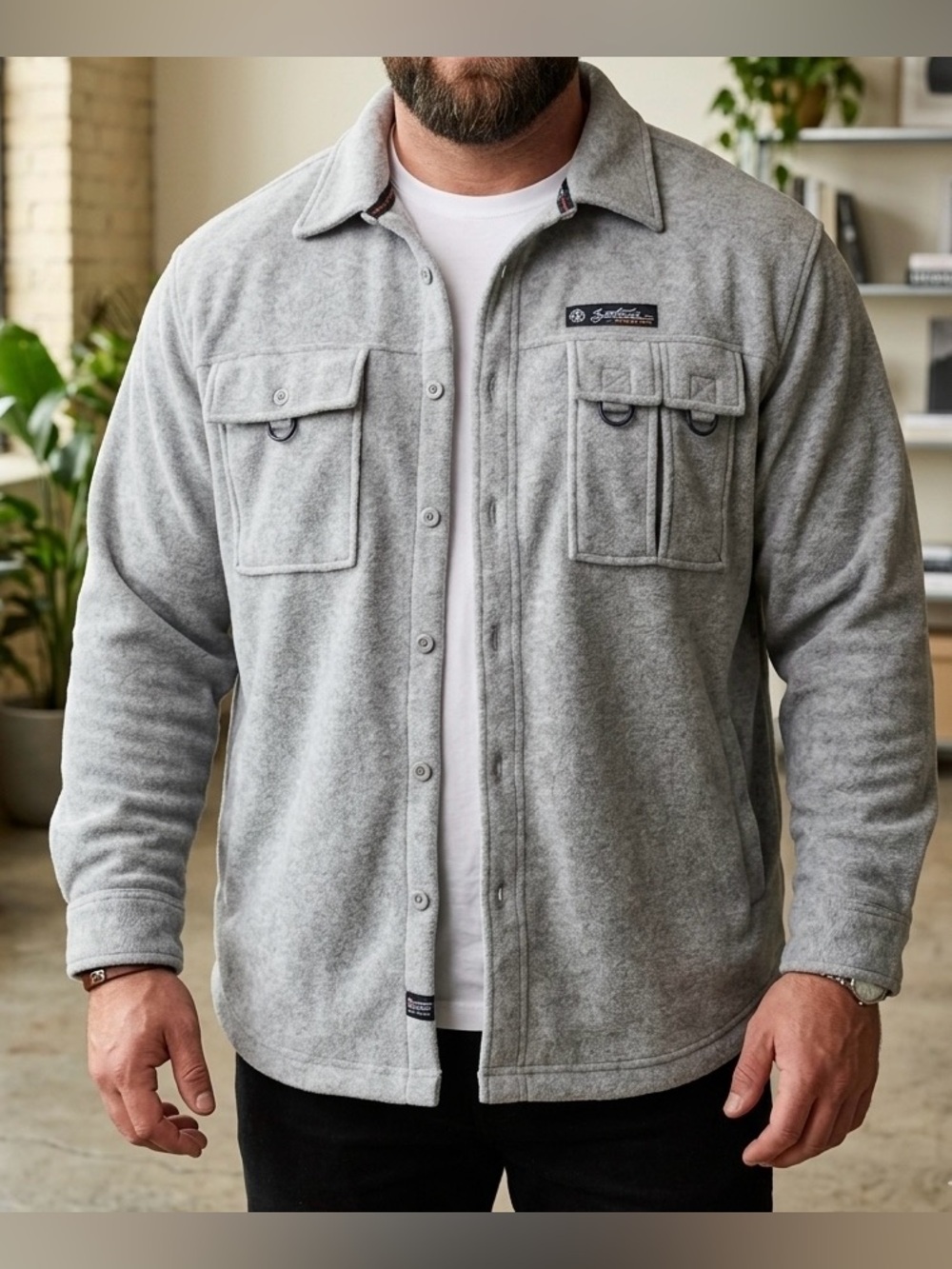 Southpole Y2K Fleece Shacket Shirt Jacket Gray Cargo XXL Deadstock 1BP17